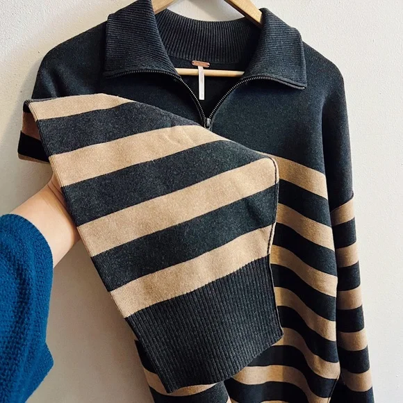 NWT Free People Coastal Stripe Clean Girl Pullover - Picture 3 of 9